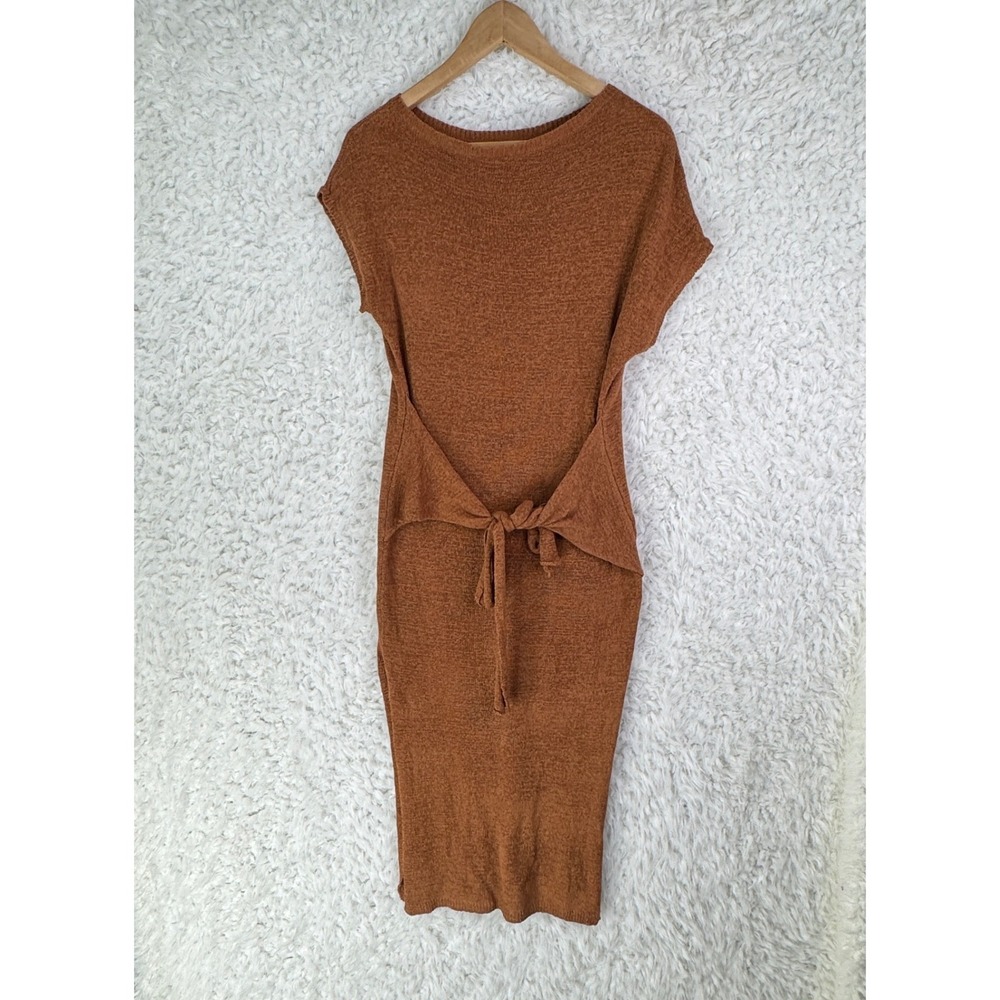 MABLE Knit Midi Dress Brown Tie Waist Short Sleeve Women's M/L Bodycon Boho VGUC